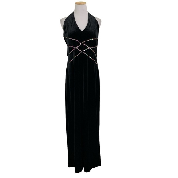 Vtg Jessica McClintock Gunne Sax Velour Long Gown Rainbow Sequin 90s Womens 11 - Picture 5 of 17
